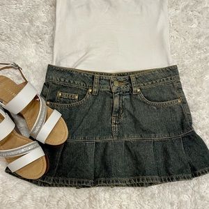 Trendy Lilu Pleated Ruffle Denim Jean Skirt